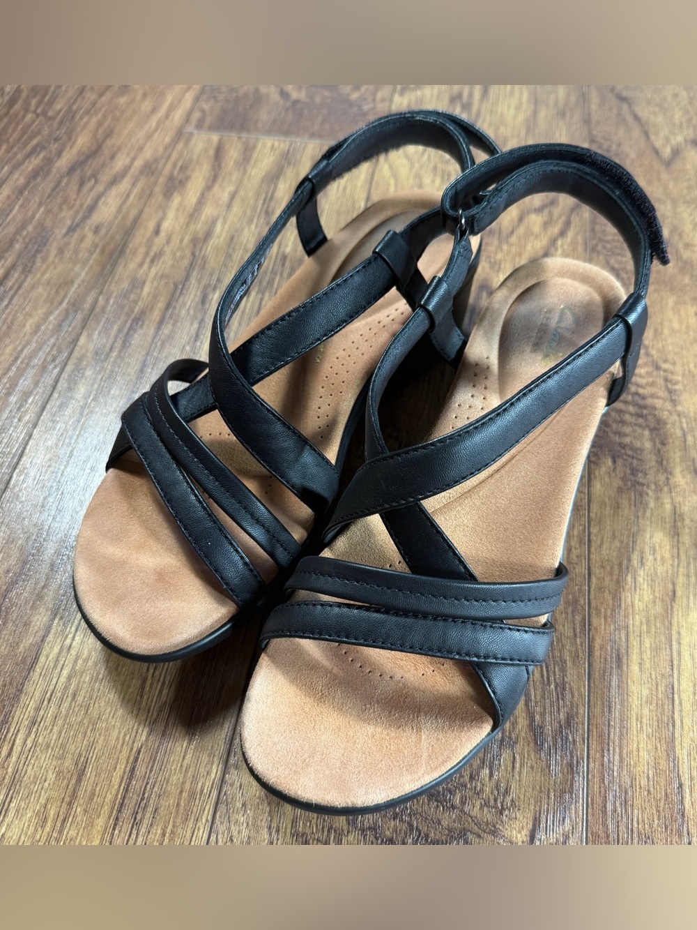Clarks Cloudsteppers Black Comfort Wedge Sandals Women’s US 8 Leather Casual